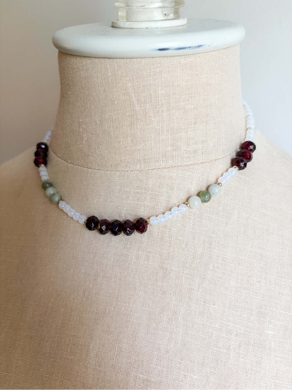 N7 Handmade Opalite and Serpentine Green Jade Beaded Necklace - Picture 4 of 10
